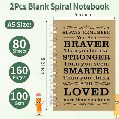 JOHSBYD 2Pcs Blank Spiral Notebook,Inspirational Gifts A5 Hardcover Sketch Book,Art Sketchbook for Drawing, Unlined, Plain Sketch Book for Women Men Work Writing,160 Pages (2, Blank Page Brown) - color: Blank Page Brown