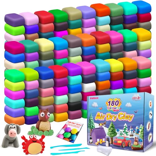 ESSENSON Air Dry Clay 180 Colors, Modeling Clay for Kids | DIY Molding Magic Clay, Includes Tools, Toys Gifts for Age 3 4 5 6 7 8+ Years Old Boys Girls - color: 180 Colors