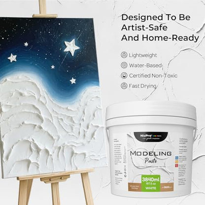 Nicpro Modeling Paste 3840ml/197.5 oz for Acrylic Painting, High Density Acrylic Medium for Texture Art and Thickness, Structural Molding Texture Paste for Canvas Paint, Art Projects, DIY, 3D Effect - size: 3840 ml