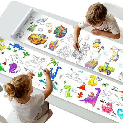 2-Pack Boys Coloring Paper Roll, 1 Dinosaur World + 1 Vehicle Adventure, 116"x11.6" Giant Drawing Paper, Reusable Mess-Free Art Paper Set for Toddler Boys Ages 3-8, Best Birthday Gift & Tablecloth - color: C8