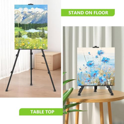 Display Easel for Wedding Sign & Painting, 17''-70'' Adjustable Collapsible Metal Tripod Easel, Secure Anti-Slip Tray, Dual Use Floor & Tabletop Stand with Free 18" Carry Bag for Sketch & Display
