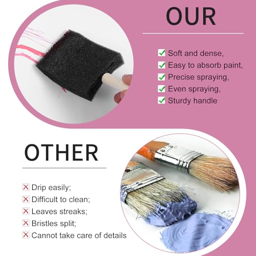 Foam Paint Brushes 3 Inch 5 Pcs Foam Brushes for Painting Wood Handle Sponge Paint Brush Set for Staining Varnishes, Staining, DIY Craft Projects, Finishing