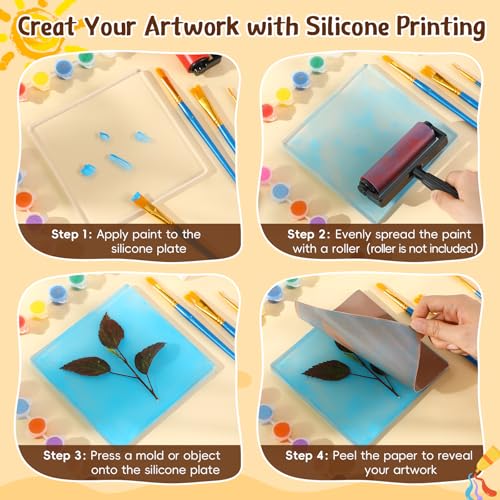 Threlaco 8 Pack Monoprinting Print Plates 6 x 6 Inch Reusable Silicone Plate Class Printing Plates for Press Art Printmaking for Card Making, Scrapbooking, Art Craft Scrapbooking and Journaling - size: 6 x 6 Inch