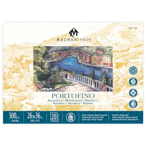 Magnani 1404 Portofino Hot Press 100% Cotton Watercolor Paper Block, 20 Sheets, 10x14, 140 lb, Acid-Free, UV Resistant, Vegan Sized Water Color Paper for Artists, Made in Italy - size: 10x14" Block