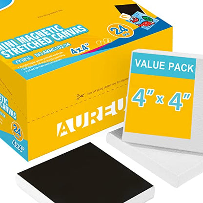 AUREUO Mini Magnetic Stretched Canvas 4x4 Inch / 24 Pack - Small Square Wrapped Halloween Canvas Board with Magnet Back, Art Gift Set Tiny Framed Bulk Pack Canvases for Acrylic Painting & Craft - size: 4"x4", Stretched Canvas