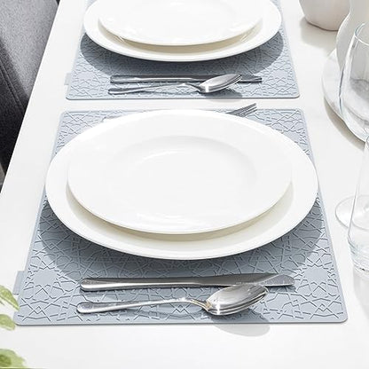 Modern Silicone Placemat Set of 2- Table Protector for Dining Room Table, Kitchen, Craft Mat- Non-Toxic, Anti-Slip, Dishwasher Safe, BPA Free, Heat Resistant - (Gray) - color: Gray
