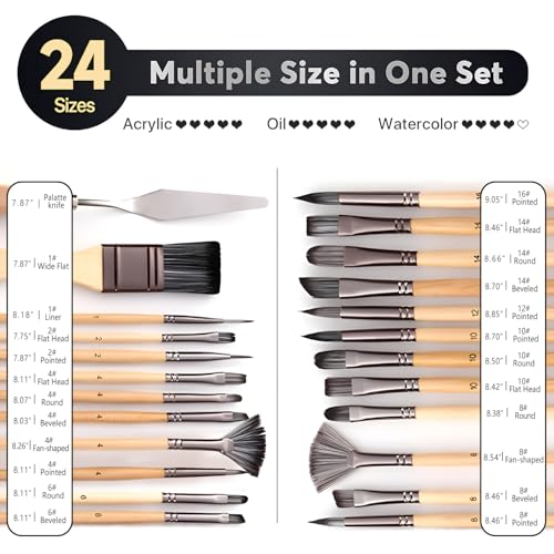 24pcs Paint Brush Set, Expert Series, 23 Different Shapes + Mixing Knife with Cloth Roll Case, Enhanced Synthetic Painting Brushes Set for Acrylic, Watercolor, Oil, Gouache (Yellow) - color: Yellow