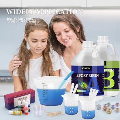 1 Gallon Crystal Clear Epoxy Resin Kit, High-Glossy& No Bubbles, Art & Casting Resin with 16 Epoxy Resin Pigment, Foil Flakes, Sequin,Craft Clear Resin for Art Crafts, Jewelry, Molds - size: 1 Gallon kit