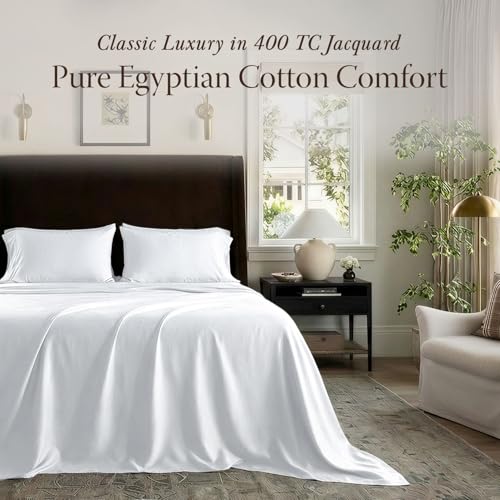 Threadmill Egyptian Cotton Twin XL Sheet Set | 100% Certified Egyptian Cotton Sheets for Twin XL Size Bed | Sateen Twin XL Bed Sheets Set Deep Pocket | Soft Hotel 3-Piece Cooling Sheet Set | White - color: Bright White Solid, size: Twin XL