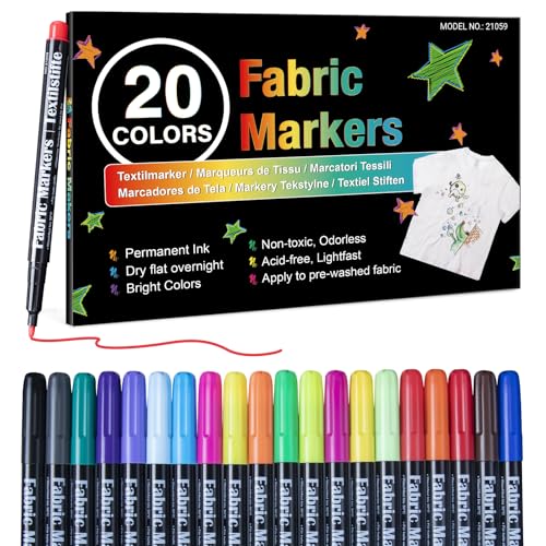 DAPAWIN Fabric Markers Permanent for Clothes, 20 Colors No Bleed Fine Tip Fabric Pens, Permanent Fabric Paint Markers for T-Shirts, Tote Bags, Shoes, Baby Bibs, Canvas & DIY Crafts - color: 20 Color