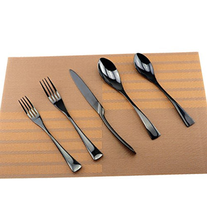 5-Piece Stainless Steel Flatware Silverware Set Service for 1 Dinnerware Mirror Polished Include Knife/Fork/Spoon Dishwasher Safe - size: 1-set-black
