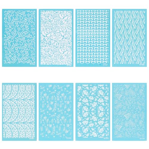 HOBBIESAY 8Pcs Clay Silk Screens Stencil Polymer Clays Silk Screen Reusable Silks Screen Stencils 5.87x3.54 Inch for Polymer Clays Jewelry Making Polymers Clay Tools Stencils