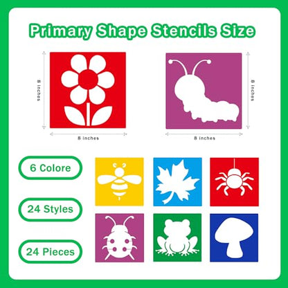 24 Pieces Stencils,Large Drawing Stencils Chalk Template,8 Inches Washable Shape Template Stencils Kit for Crafts,Painting Drawing (Garden, 8 inch) - color: Garden