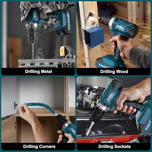 Tool Kit with 21V Cordless Drill - Sundpey 255-PCs Portable Complete General Basic Home and Auto Repair Tool Set with Drawer for Handyman & Diyer & Homeowner - Power Drill with 2 x 2.0Ah Batteries