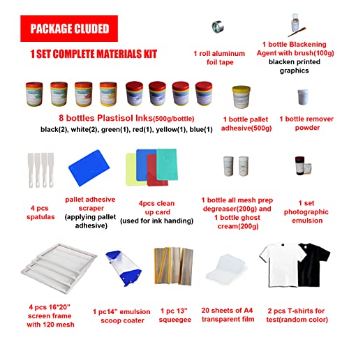Tianiuseen 6 Color 6 Station Screen Printing Kit Screen Printer Silk Printing Press Equipment Material Screen Printing Flash Dryer for T-Shirt DIY