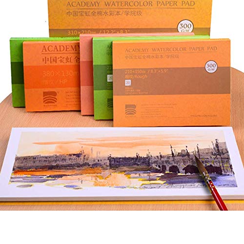 BAOHONG Academy Grade Watercolor Block, 100% Cotton, Acid-Free, 140LB/300GSM, Cold Press Textured, 20 Sheets per Block (Cold Press 7" X10.2“) - size: Cold Press 7" x 10.2"