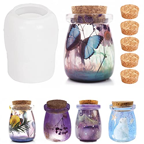 Larcenciel Jar Resin Molds Silicone with 5pcs Cork Lids, Cute Bottle Silicone Molds for Epoxy Resin, DIY Molds for Jar, Storage Bottle, Jewelry Candy Container, Flower Pot, Home Decoration Gifts - color: 1PCS