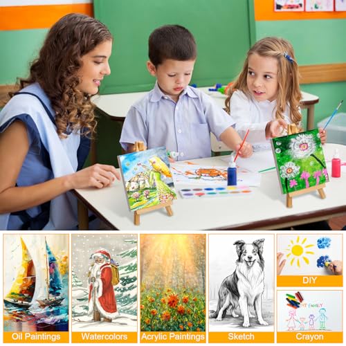 Mimorou 64 Pack Mini Canvas with Easel Sets for Painting Small Art Stretched Canvas Panels Pack with Wood Display Easel for Classroom Crafts, Art Projects, Birthday Paint Party Favors (3 x 3 Inch) - size: 3 x 3 Inch