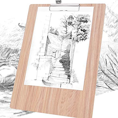 Artist Sketch Board, 8K Wooden Water Proof Sketching Clipboard Student Travel Art Drawing Writing Board with Metal Clip for Classroom Studio or Field Use