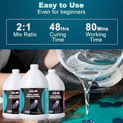 Deep Pour Epoxy Resin, 3 Gallon 2-4 inch Clear Epoxy Kit,Bubble Free Crystal Clear 2:1 Casting Resin,Low Viscosity Casting for River Table,Wood, Art Craft,Countertop - size: 3 gallon
