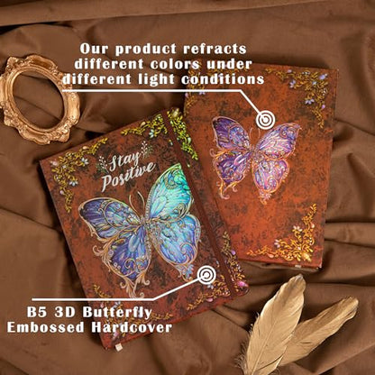 B5 Hardcover Journal for Women & Men -Butterfly Aesthetic Lined Notebook | 192 Pages Thick 80gsm Paper Writing Journal for Office, School, Travel Notes & Gift-9" x 6.9 - color: Brown