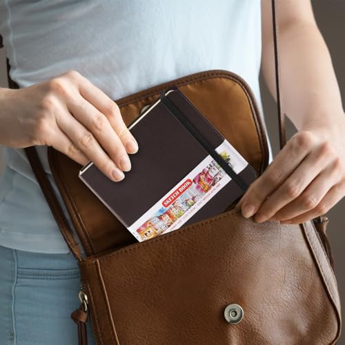 Square 5x5 inches 80gsm 96sheets/192 Pages Notebooks Blank Sketchbooks Travel Journal Pocket Hardcover Paint Writing Diary Memo Planner PU Leather Cover. Dark Brown - color: PU Cover-5x5in-Dark Brown