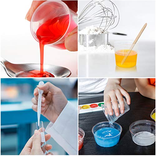 Coopay Plastic Graduated Cups Tools - 100 Pack 30ml/1oz Transparent Scale Measuring Cups,100 Pack Wooden Stirring Sticks and 3ml Transfer Pipettes for Resin, Epoxy, Stain, Mixing Paint - size: 100pcs