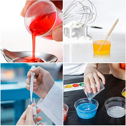Coopay Plastic Graduated Cups Tools - 100 Pack 30ml/1oz Transparent Scale Measuring Cups,100 Pack Wooden Stirring Sticks and 3ml Transfer Pipettes for Resin, Epoxy, Stain, Mixing Paint - size: 100pcs