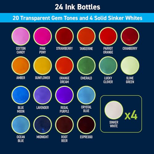 TotalBoat Alcohol Ink Set | 24 Vibrant Resin Dye Bottles | Concentrated, Fast-Drying Alcohol-Based Pigments for Epoxy Resin, Art, Jewelry, Tumblers, and DIY Crafts