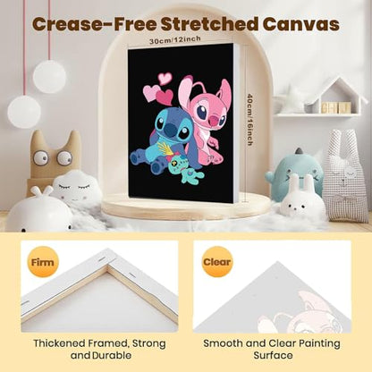 Cartoon Paint by Numbers Kit for Kids with Framed Canvas - with Wooden Easel, Easy Kids Paint by Number Kits Age 8-12, DIY Acrylic Oil Painting Kits with 4 Wooden Brushes Nice Gift Box (12x16 inch) - color: DKMT0186