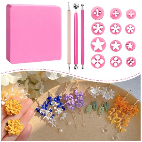 KEOKER Spring Clay Cutters, Spring Polymer Clay Cutters Flowers, Small Flower Clay Cutter, 12 Shapes Polymer Clay Cutters for Earrings, Polymer Clay Tools, Polymer Clay Earring Making Kit - color: C Color