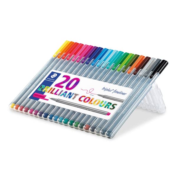 Staedtler Triplus Fineliner Pens, .3mm, Metal Clad Tip, 20-Pack, Assorted (334SB20BK)