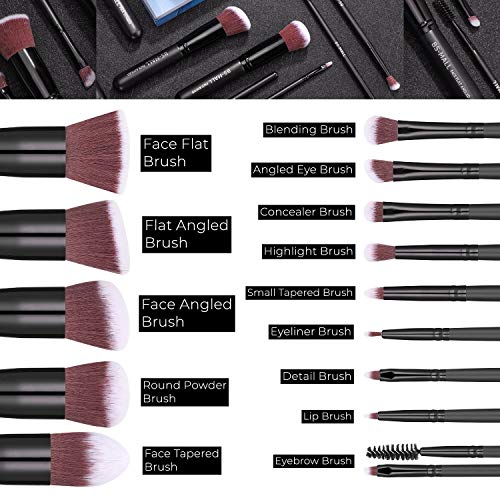 Makeup Brushes BS-MALL Premium Synthetic Foundation Powder Concealers Eye Shadows Makeup 14 Pcs Brush Set, Rose Golden, with Case (Black) - color: Black