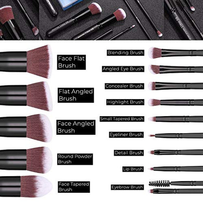 Makeup Brushes BS-MALL Premium Synthetic Foundation Powder Concealers Eye Shadows Makeup 14 Pcs Brush Set, Rose Golden, with Case (Black) - color: Black