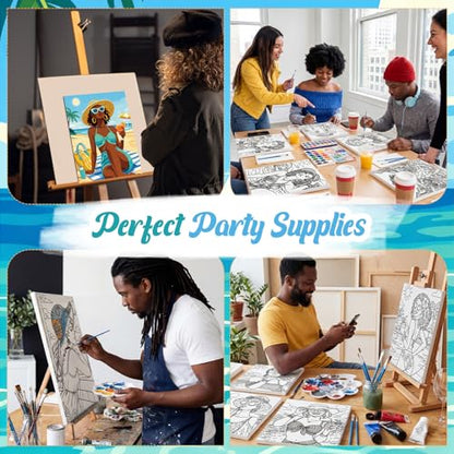 Sherr 285 Pcs 30 Sets Sip and Paint Kit for Adults, Pre Drawn Canvas Kit for Painting Acrylic Painting Favor Bulk for DIY Birthday Gifts Adult Date Night Party Suppliers(Summer Lady) - style: Summer Lady