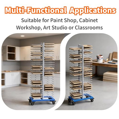 Paint Drying Rack, 50-Tier Heavy-Duty Steel Painting Drying Rack for Cabinet Doors, Locking Casters, 25 lbs Per Shelf, Space-Saving Design for Paint Shops & Woodworking