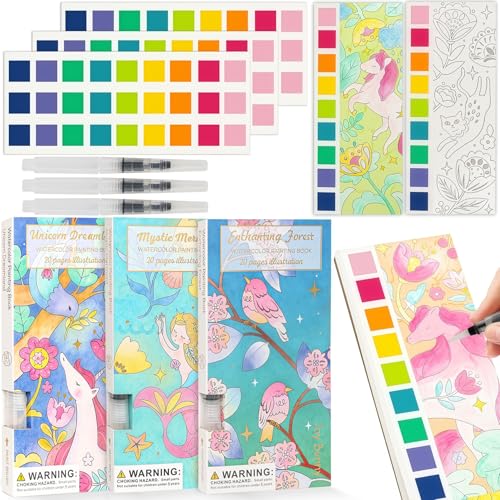 3pack Watercolor Painting Coloring Books, Paint with Water Arts & Crafts Kit for Kids, Pocket Watercolor Paint Bookmarks, Class Activities Art Supplies Party Favors Birthday Gift for Boys and Girls - style: 3in1