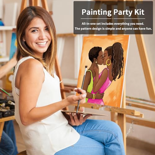 Canvas Painting Kit Pre Drawn Canvas for Painting for Adults Lesbian Couple Stuff Pride Rainbow LGBT Party Kits Paint and Sip Party Supplies 8x10 Paint Art Set (Pack of 2) - size: 8x10 (Pack of 2), style: Lesbian Couple
