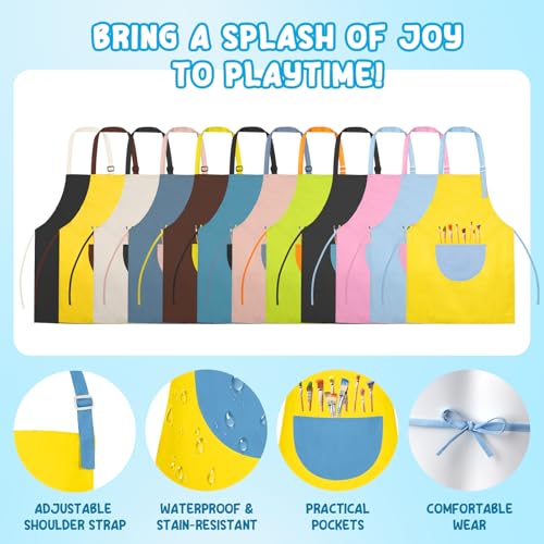 VZZNN 12 Pack Kids Art Smock,Waterproof Kids Painting Apron with Pocket for Art Crafts Painting Cooking Activities - color: Multicolor