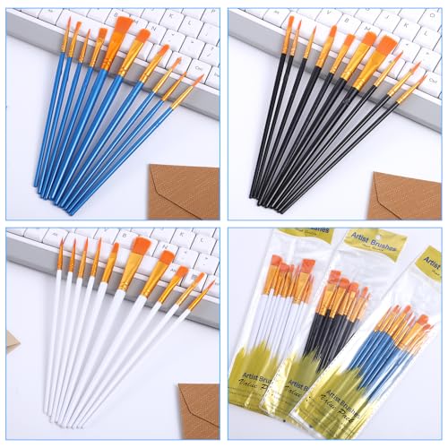 Acrylic Paint Brushes Set, 30 Pcs (3×10 Pack) Nylon Hair Artist Paint Brushes for Acrylic, Watercolor & Oil, Fine Detailing for Canvas, Rock & Nail Art (Black, White and Blue) - color: Black, White and Blue