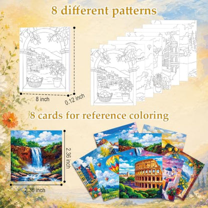 Cholemy 36 Pcs Paint and Sip Kit for Adults 8''x10'' Pre Drawn Canvas for Painting DIY Afro Acrylic Painting Kit Wood Easel Brushes Date Night Bulk for Summer 4th of July Party Gift(Natural Scenery) - style: Natural Scenery