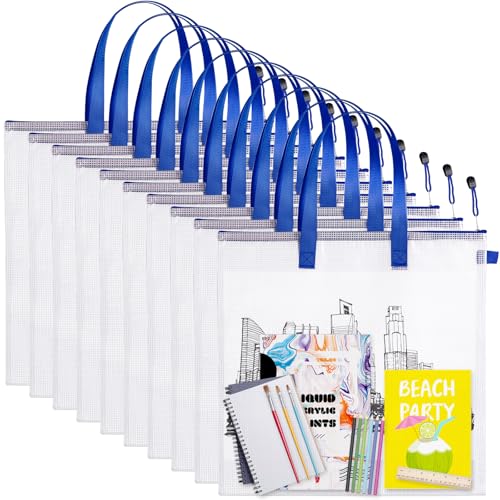 Reginary 10 Pcs Back to School Art Portfolio Bags, 16 x 16 Inch Poster Storage Bags with Zipper and Handles, Waterproof PVC Artwork Portfolios for Students Teachers Bulletin Board Supplies(Blue) - color: Blue