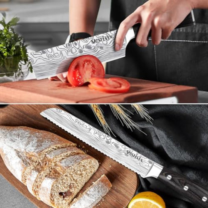 MOSFiATA 5 PCS Chef Knife Set, Kitchen Knife Set with Sharpener Rod | German High Carbon Stainless Steel ， 5PCS Blade Guard，Gift Box - style: 5pcs knife set