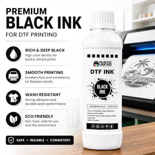 DTF Film Black Ink 500ml - Premium Heat Transfer Direct to Film Ink for DTF Printer L1800 XP600 I3200 ET-8550 XP15000 R1390 ET-4800 ET-2800 L800 - color: Black, size: 500ml
