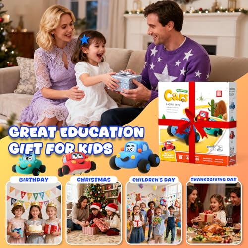 Air Dry Clay Kit for Kids - Pull Back Car Making, 3 Boxes Modeling Clay with Sculpting Tools, Base, Backing Board, Tutorial, Ultra Light & Soft, Non-Toxic & Safe, Creative DIY Arts and Crafts Toys - color: Racine Trio