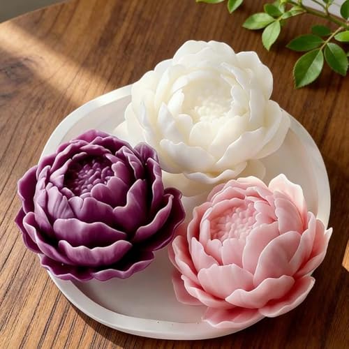 3D Peony Flower Molds Silicone Candle Molds for Candle Making Supplies Flower Silicone Mold for Scented Candles Soap Making Epoxy Resin Mold DIY Home Decor Floral Decorations Plaster Resin Crafts - color: Peony