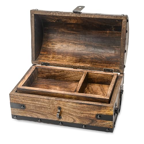 Happenings Treasure Chest Box with Removable Tray, Wooden Treasure Box for Storage, Keepsakes & Jewelry, Vintage Pirate Chest Decor, Solid Hardwood Decorative Storage (Small - 10x6x6 inches) - size: Small - 10x6x6 inches