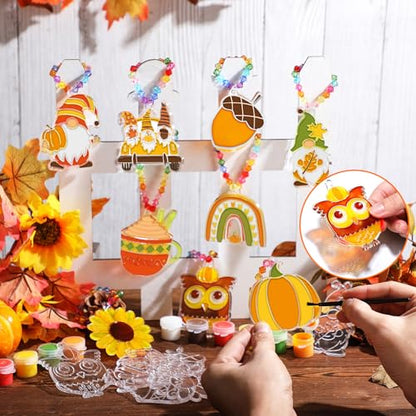 WinnerWhy 30 Sets Autumn Suncatchers Window Art Kits, DIY Sun Catchers Bulk Crafts Paint Your Own Window Ornaments for Party Birthday Activity Home Decor - style: Autumn Style