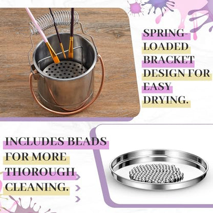 2 Pcs Paint Brush Cleaner Set Stainless Steel Double Dipper Palette Cup Paint Brush Portable Washer Holder for Oil Cleaner Kits(Straight Shape,Jumbo) - size: Jumbo