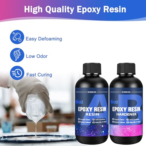 KISREL Epoxy Resin Kit for Beginners, 12OZ Resin Kit with Silicone Coaster Molds, Complete Accessories Include Mica Powders, Dried Flowers, Measuring Cups and Other Resin Supplies for DIY - size: 12oz kit